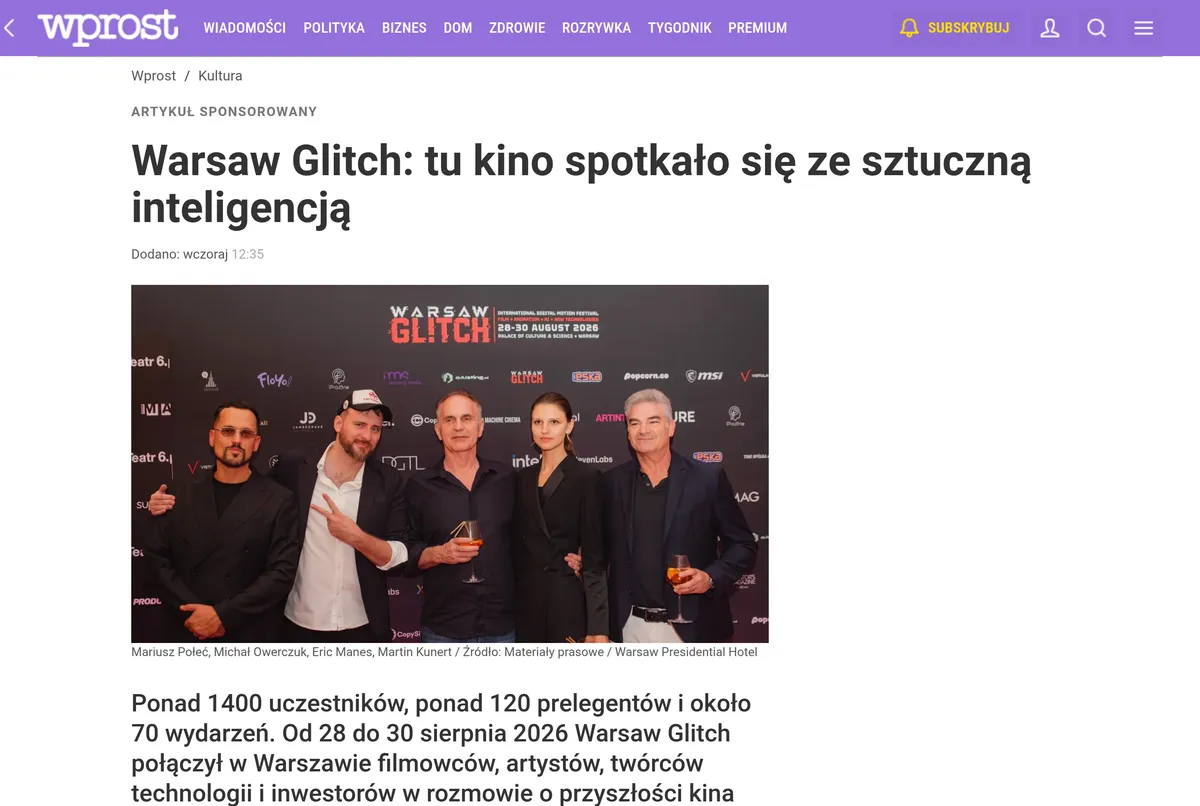 Artykuł we Wprost o Warsaw Glitch, Brainer Venture i przyznaniu pierwszego stypendium
